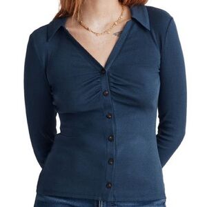 Madewell Ruched Polo Cardigan in Craftsman Blue